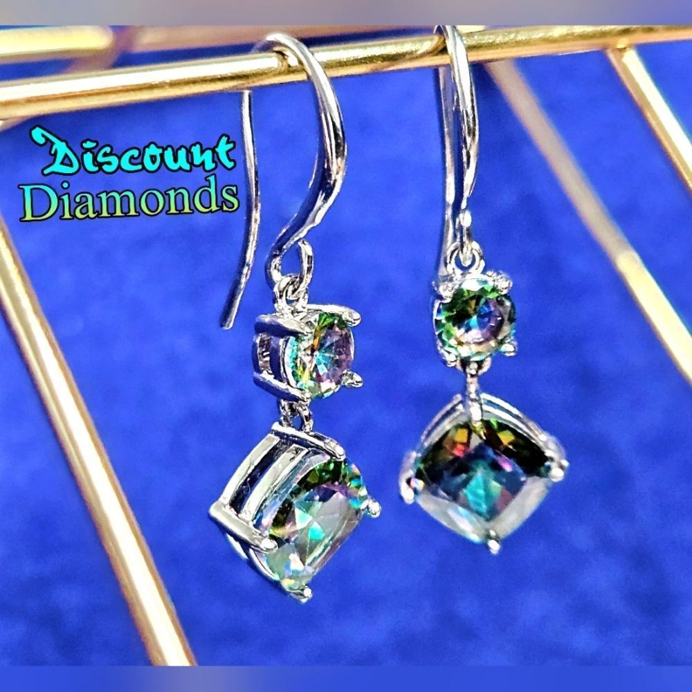 Mystic Topaz Drop & Dangle  French Hook Earrings on  925 Silver